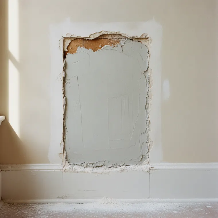 A cut-out plaster repair keyed into sound plaster and worked flat